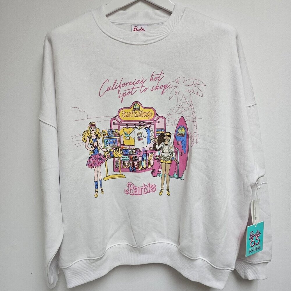 Pacsun Barbie Surf N' Shop Crew Neck Sweatshirt Womens Small White Pullover New